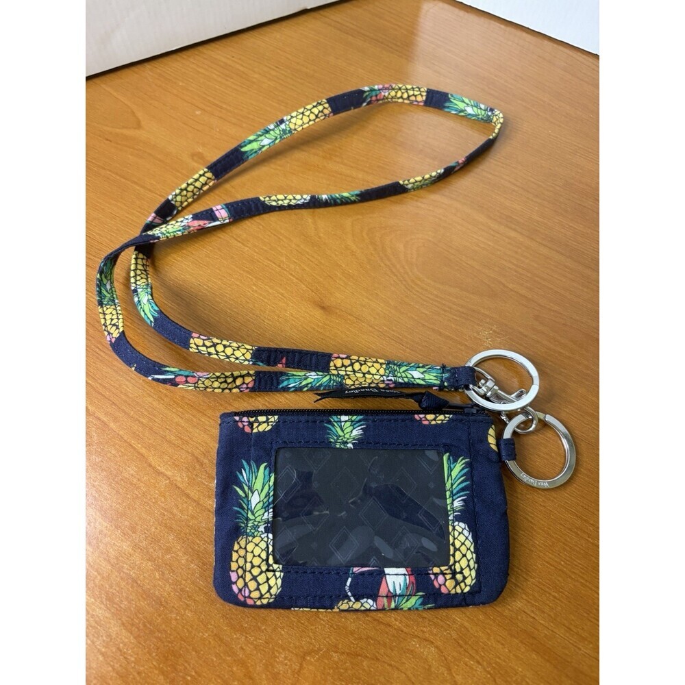 Vera Bradley Signature Lanyard And Zip ID Case Navy Toucan Party/pineapple 5x3.5